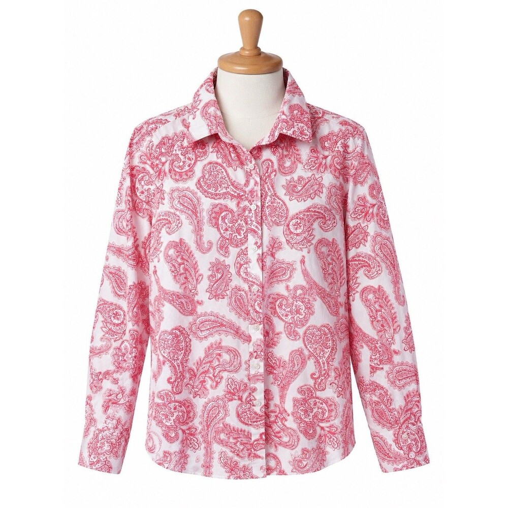 Lands' End Women's Paisley Print Blouse Long Sleeve Button Shirt Top Sz 4